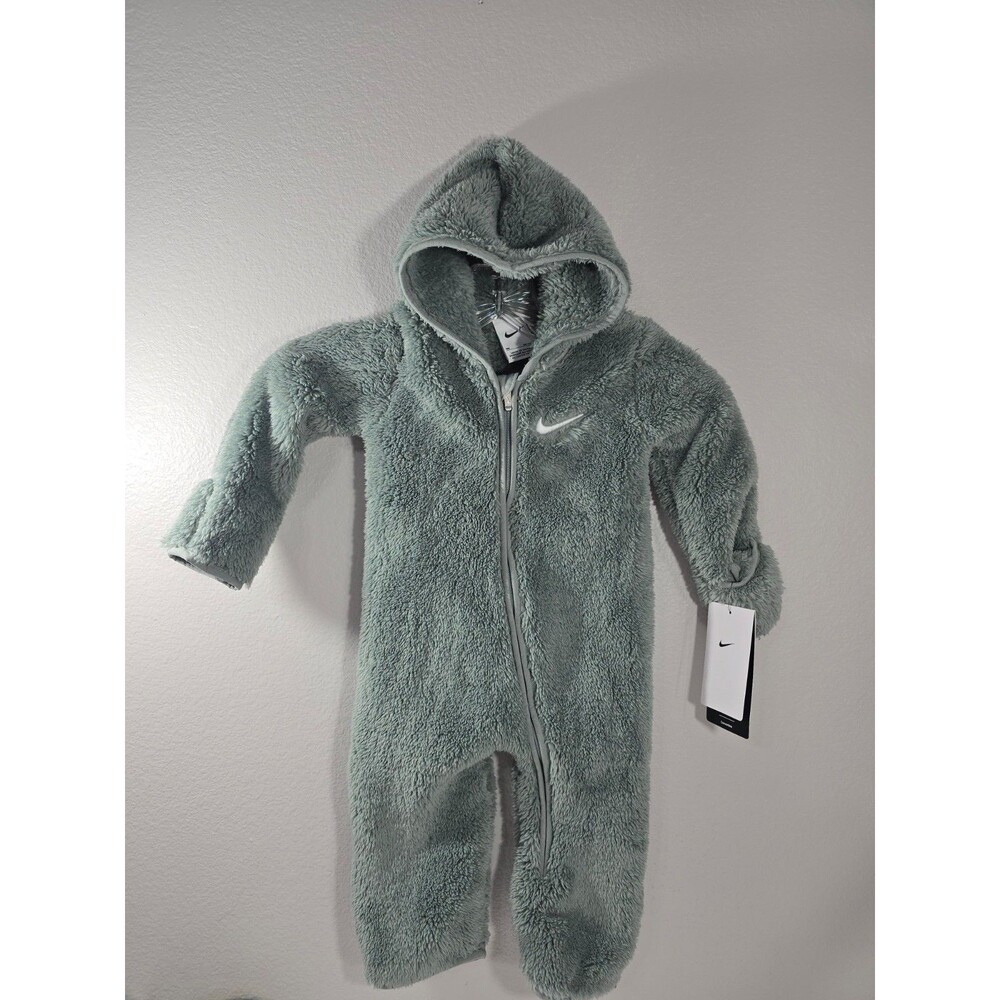 Nike Bunting Baby 9M Mica Green Fleece Hooded Full Zip Coverall Snow suit NWT